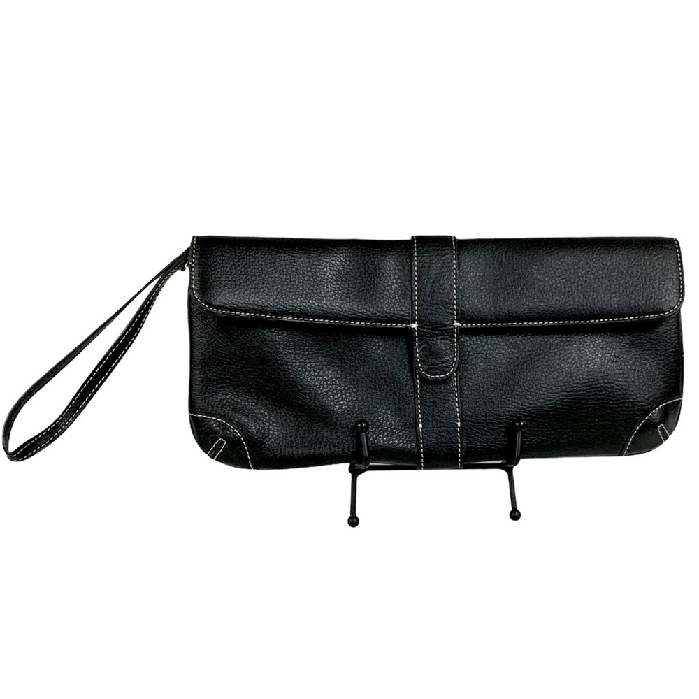 LOFT Ann Taylor Black Leather Wristlet Clutch -11x5.5